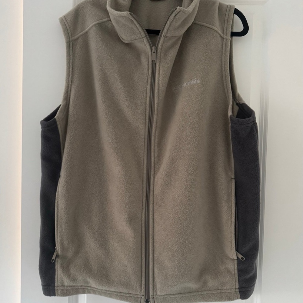 Columbia Sportswear menโs gray tan fleece zip up vest jacket size XL
